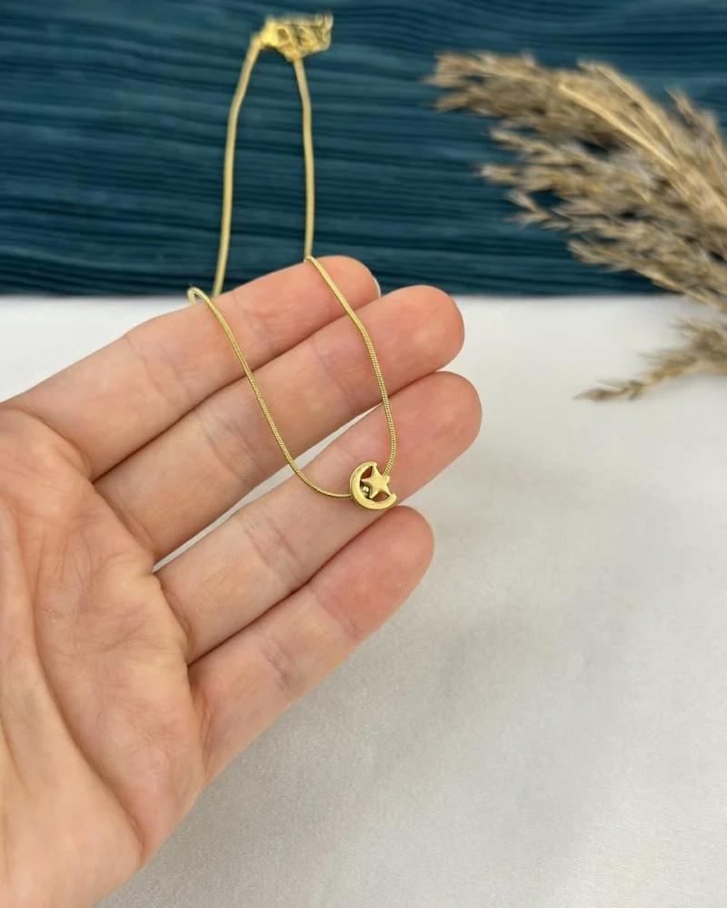 Minimal Çelik Ay-Yıldız Kolye (40+5 cm)