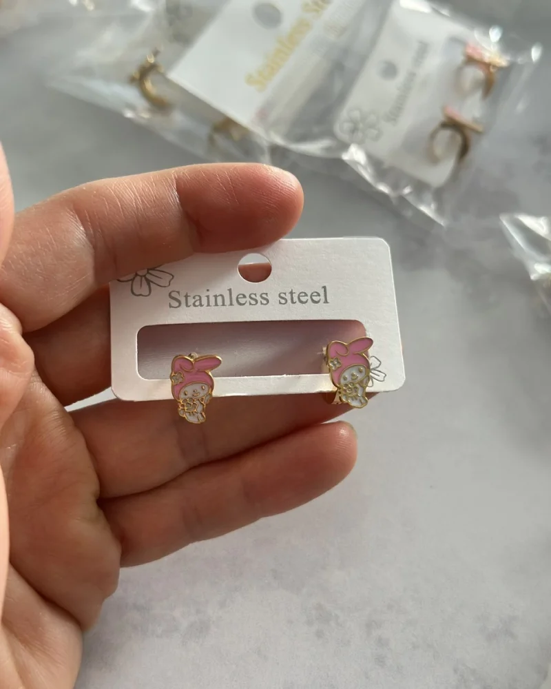 Pembe Çiçekli Tavşan Çocuk Küpe