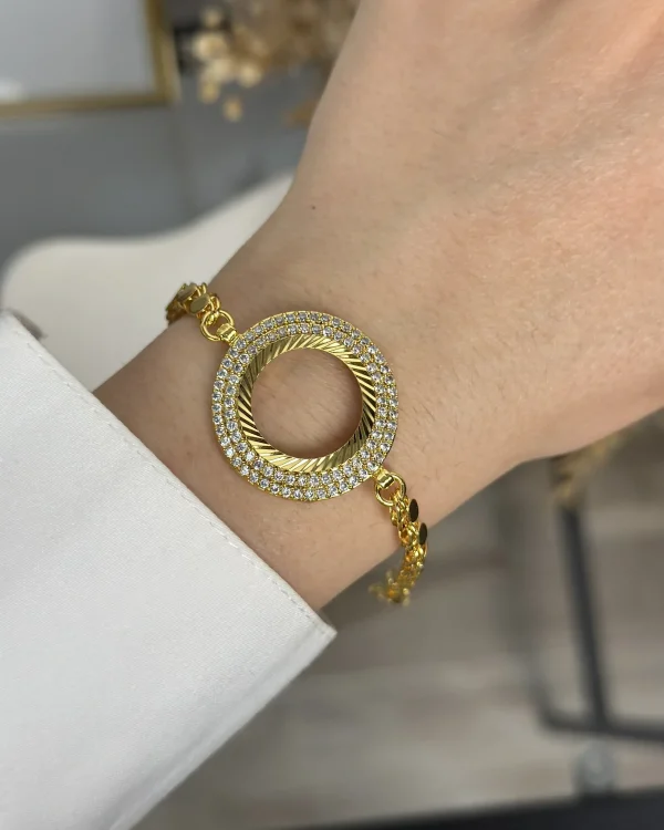 22 Ayar Çift Sıra Taşlı Çeyreklik Arpa Bileklik