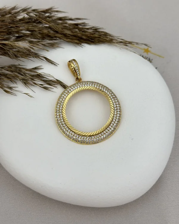 22 Ayar Çift Sıra Taşlı Tam Altınlık Kolye Ucu