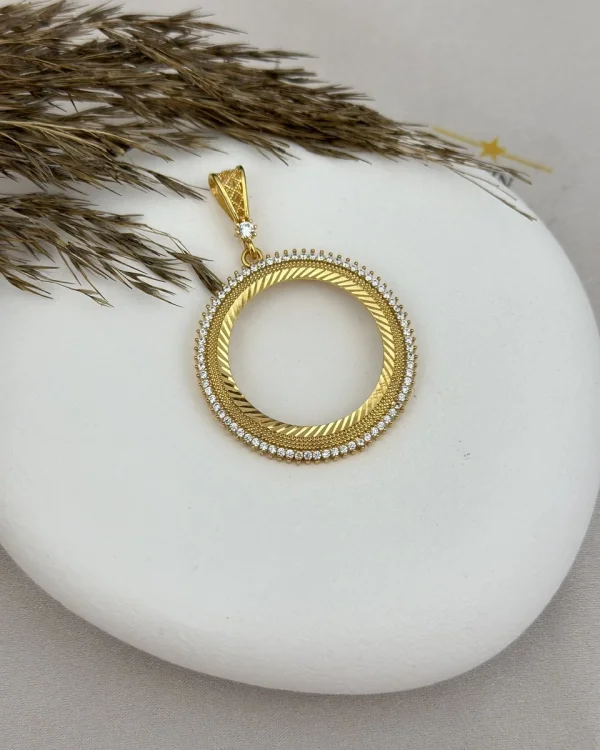 22 Ayar Tek Sıra Taşlı Tam Altınlık Kolye Ucu