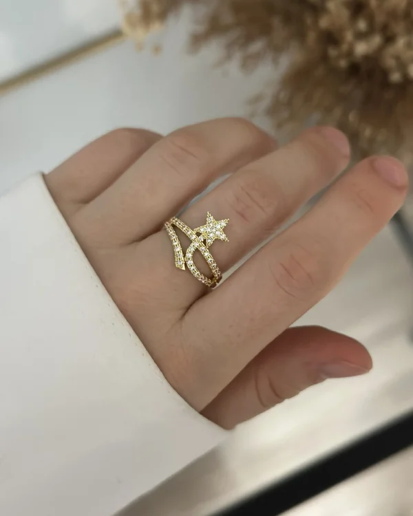 İthal Gold Taşlı Yıldızlı Yüzük (Ayarlanabilir)