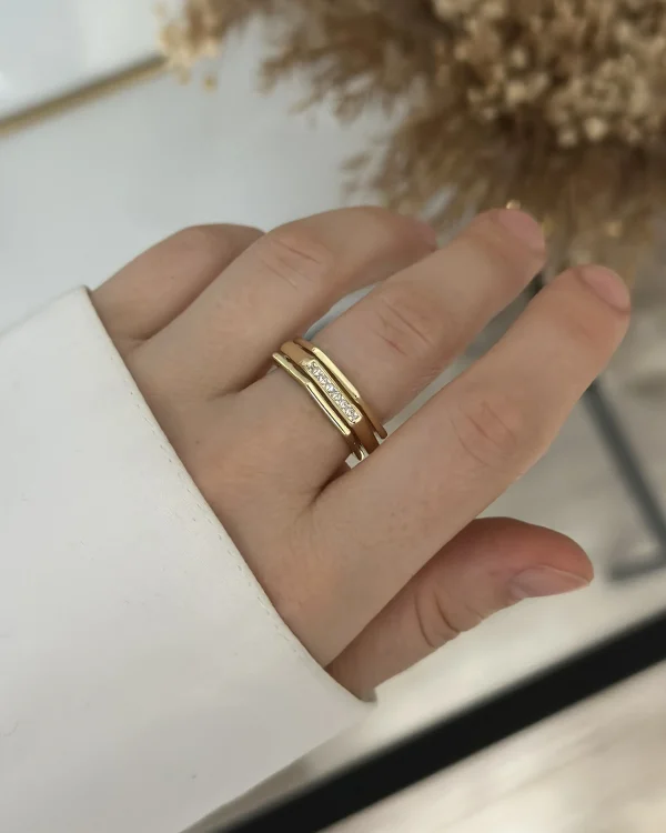 İthal Gold Köşeli Tasarım Yüzük (Ayarlanabilir)