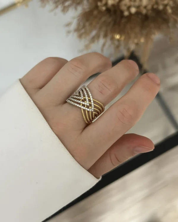 İthal Gold Tasarım Geniş Yüzük (Ayarlanabilir)