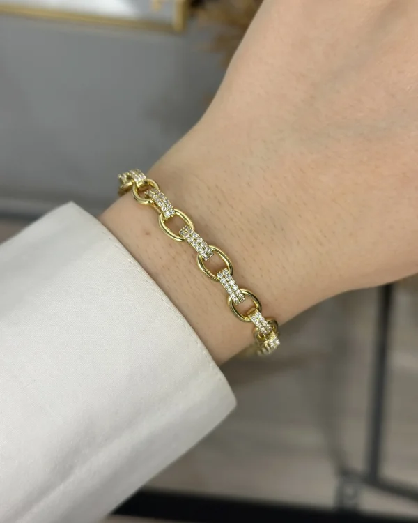 XP Gold Taşlı Oval Geçişli Bileklik