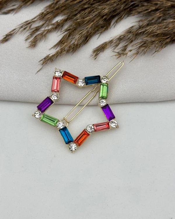 Renkli Baget Taşlı Yıldız Toka