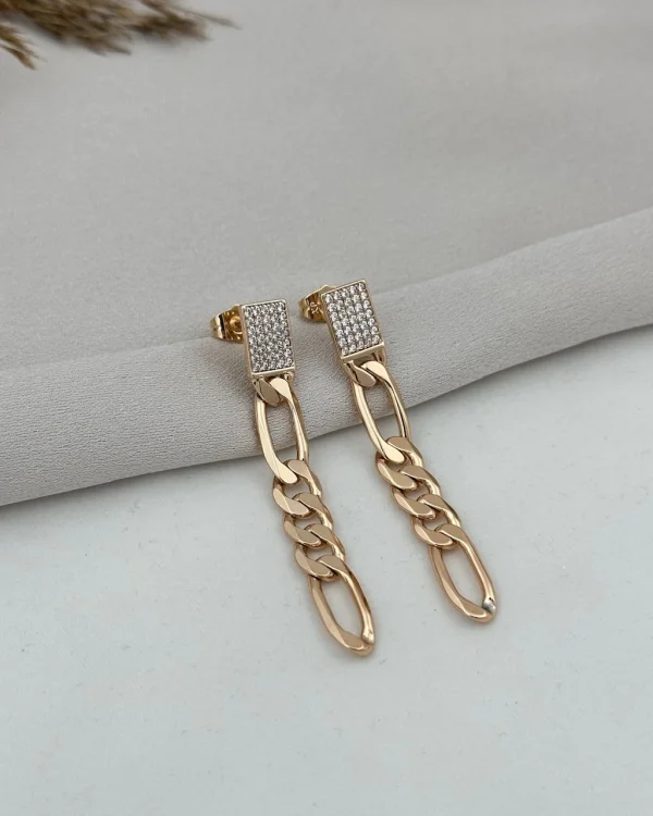 Taşlı Retro Zincir Sallantılı VİP Küpe