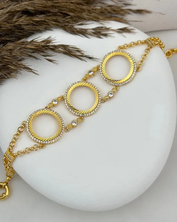 22 Ayar Taşlı Üçlü Çeyrek Yuvalı Bileklik