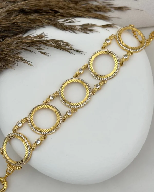 22 Ayar Taşlı Beşli Çeyrek Yuvalı Bileklik