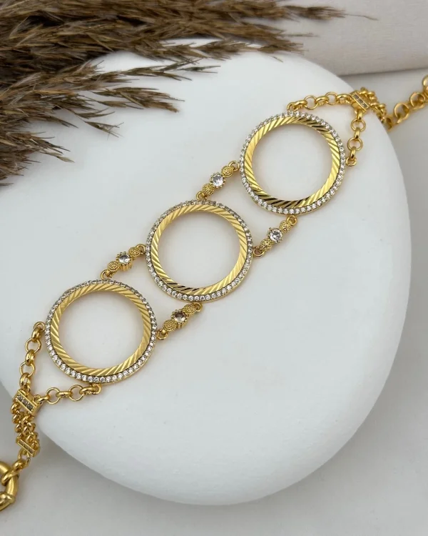 22 Ayar Taşlı Üçlü Yarım Altınlık Bileklik