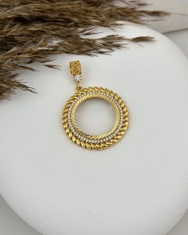 22 Ayar Buğday Detaylı Yarım Altın Yuvalı Kolye Ucu