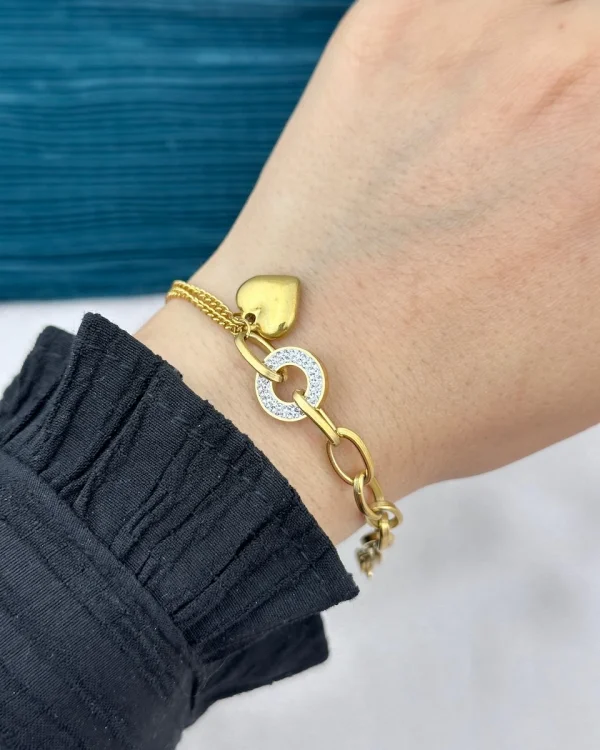 Kalp Sallantılı Taşlı Zincir Bileklik