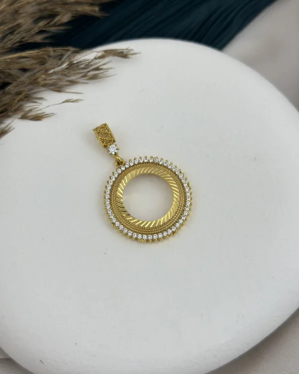 22 Ayar Taşlı Hasır Detay Çeyrek Kolye Ucu