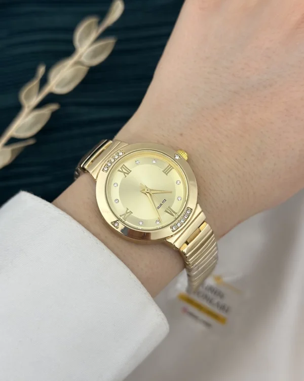 İthal Gold Metal Taşlı Spor Saat (Bileklik hediyeli)