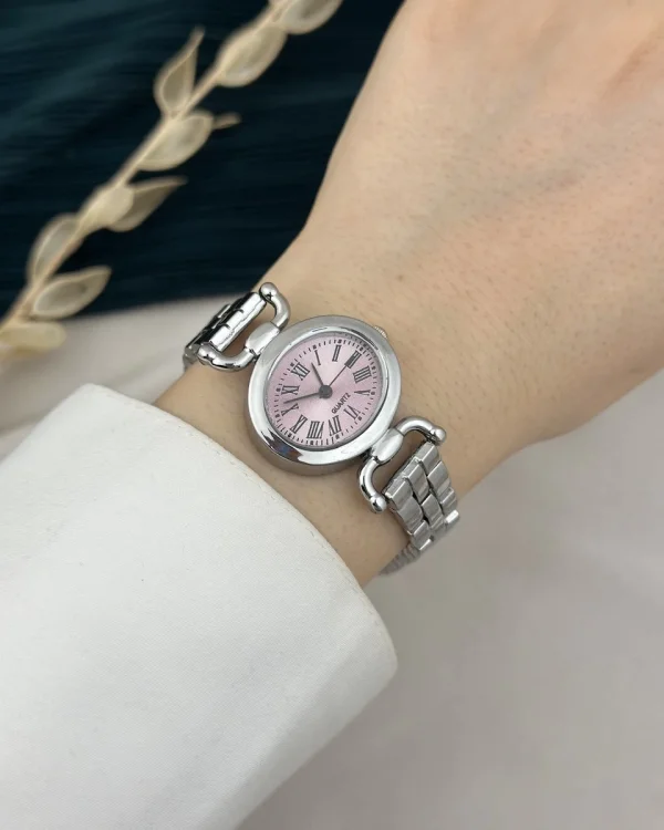 İthal Gümüş Pembe Detay Saat