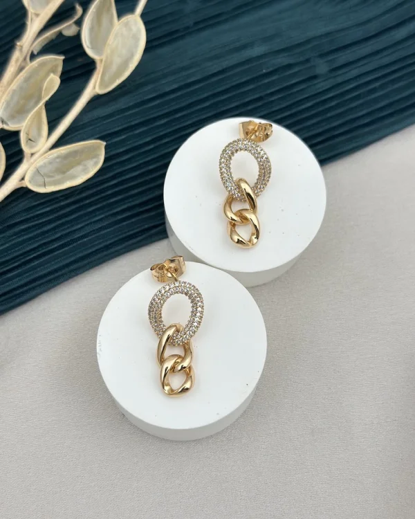 Taşlı Sarkıt Bakır Ton Gurmet Vip Küpe