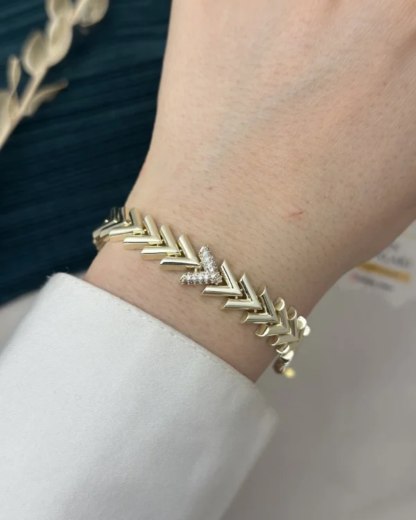 Premium İthal Gold V Kesim Taşlı Bileklik (16.5+2 cm)