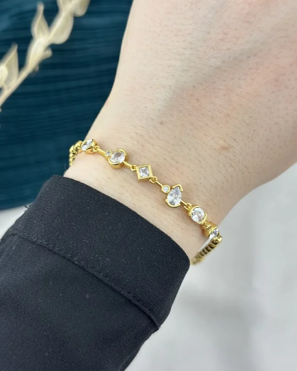 14K Asimetrik Taşlı Zarif XP Suyolu Vip Bileklik (17+2 cm)