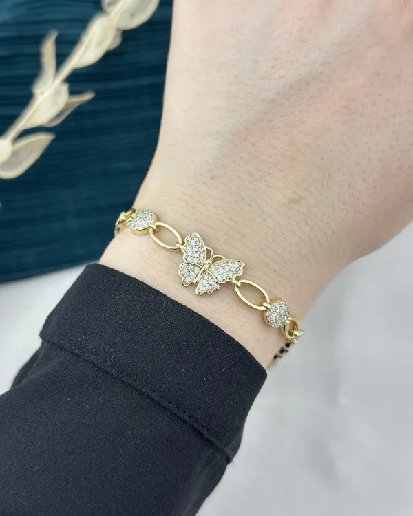 14K Taşlı Kelebekli XP Vip Bileklik (17+2 cm)