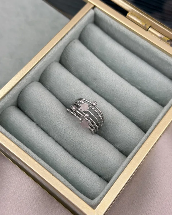 Çelik Çoklu Yıldız Model Gümüş Yüzük (7 no)