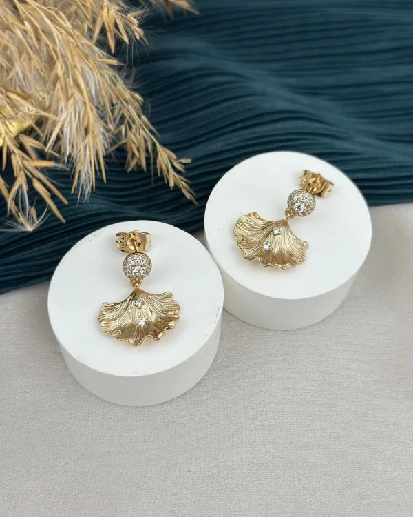 Sallantılı Taşlı Yaprak XP Küpe (Bakır Renk)