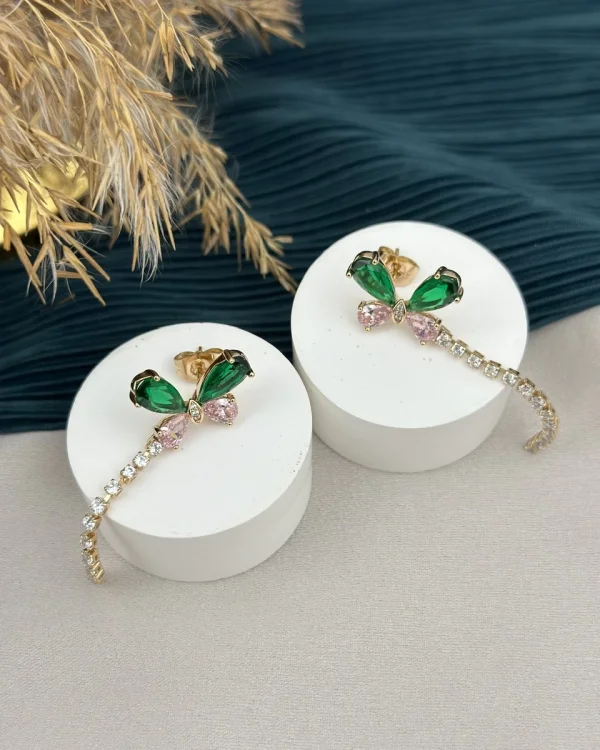 Renkli Taşlı Sarkıt Kelebek XP Küpe