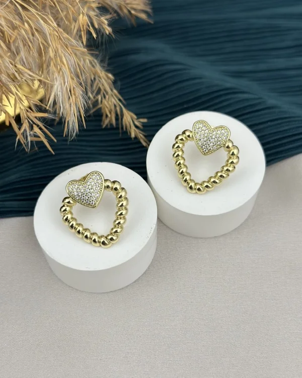 Burgulu Taşlı Kalp XP Küpe (Gold)