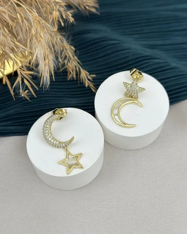 Taşlı Sarkıt Ay-Yıldız XP Küpe (Gold)