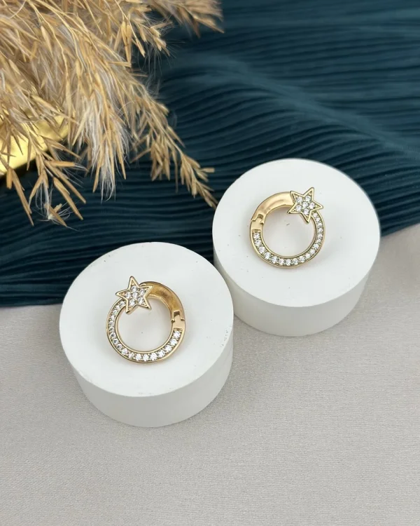 Önden Arkaya Geçişli Ay-Yıldız XP Küpe (Bakır)