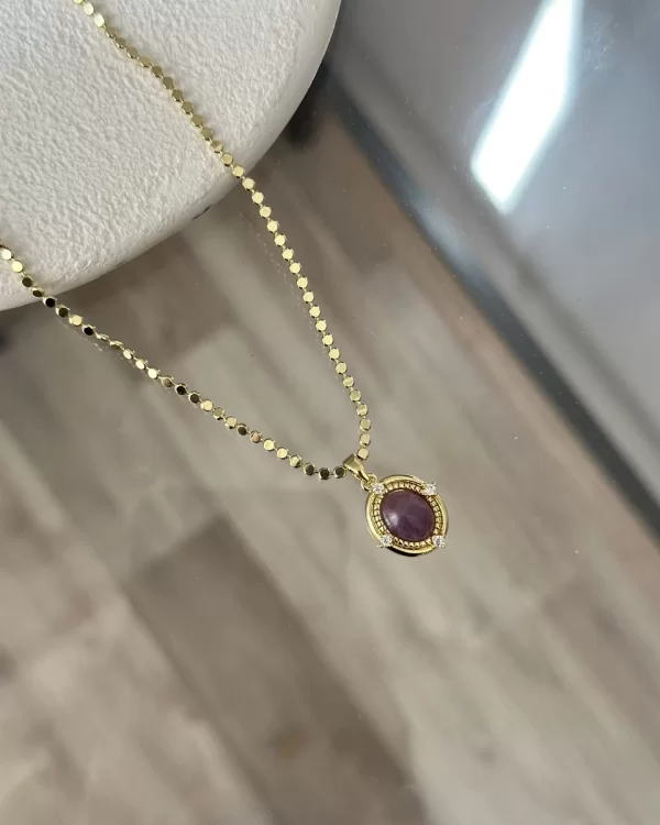 Ezme Pullu Zinvir Mor Taşlı Vintage Kolye (55 cm)