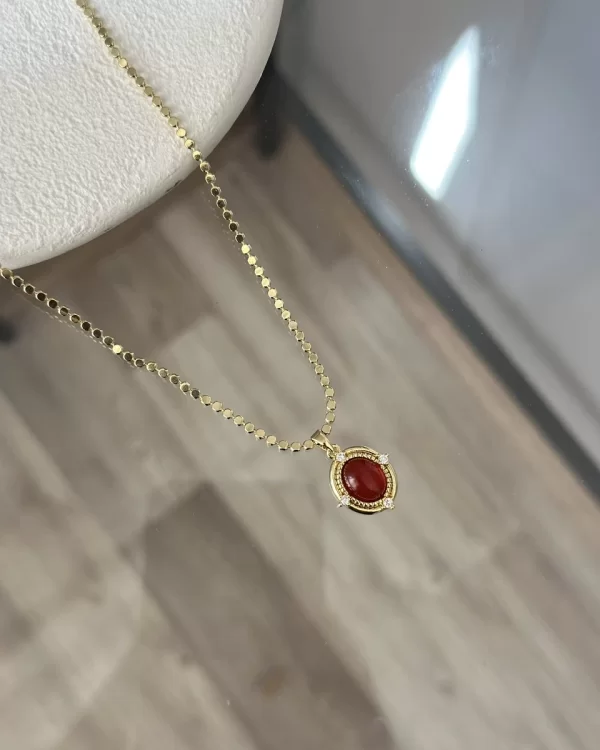 Ezme Pullu Zincir Bordo Taşlı Vintage Kolye (55 cm)