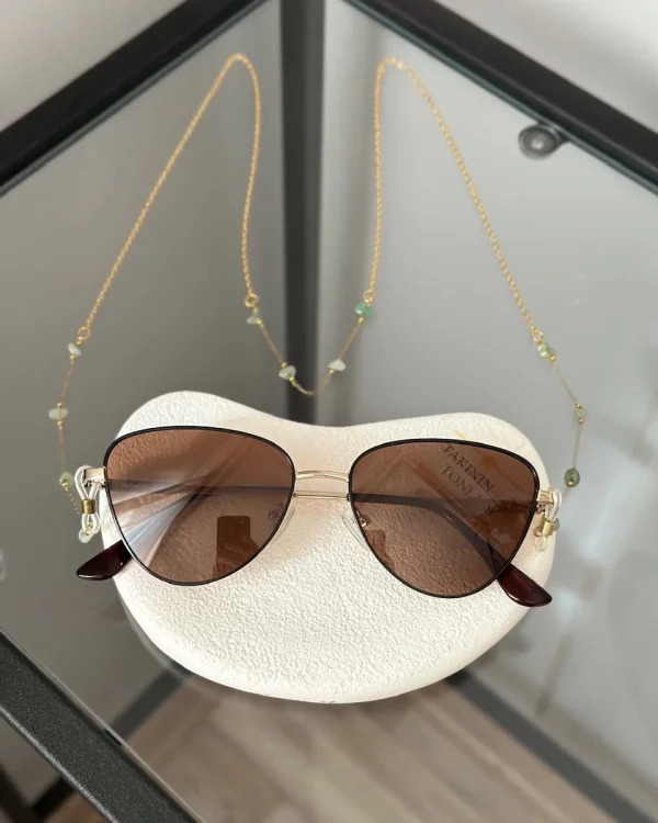 Doğal Yeşim Taşlı Çelik Gözlük Zinciri