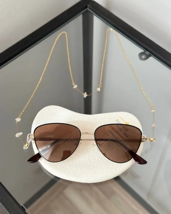 Doğal Pembe Kuvars Taşlı Çelik Gözlük Zinciri