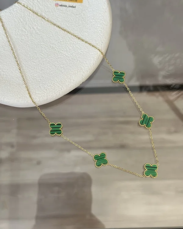 Çelik Marka Model Yeşil Yonca Kolye (40+5 cm)