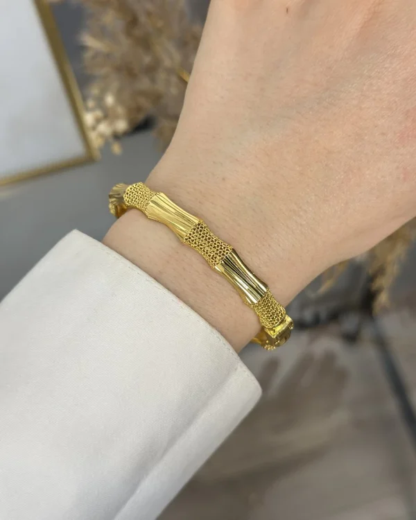 22 Ayar Telkari Ağaç Kabuğu Kelepçe Bilezik (6.0 cm)