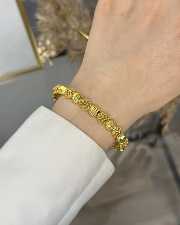 22 Ayar Telkari İşlemeli Topçuk Kelepçe Bilezik (6.0 cm)