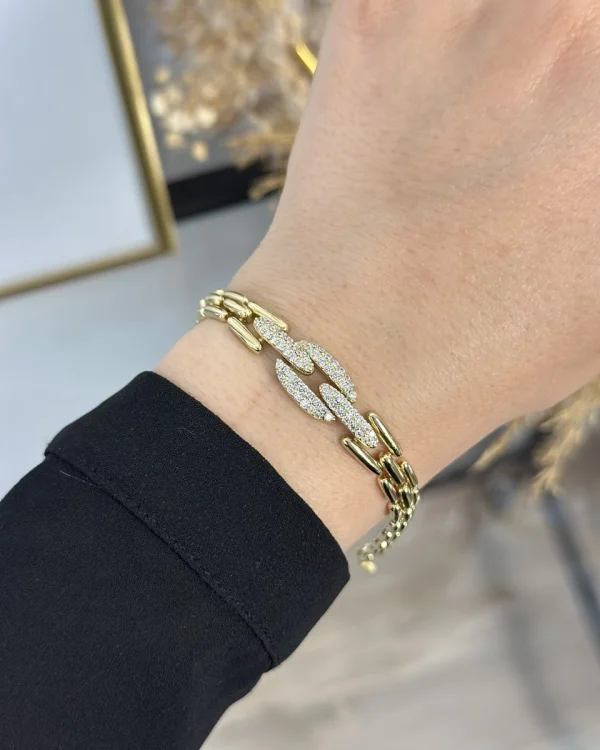 XP Gold Oval Taşlı Geçişli Bileklik (17+2 cm)