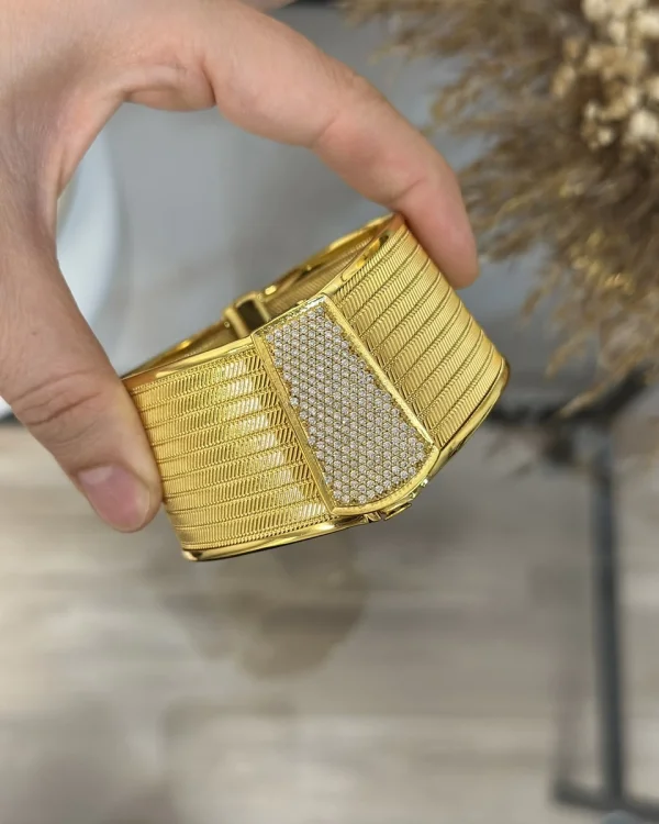 22 Ayar Geniş Taşlı Trabzon Hasırı Kelepçe