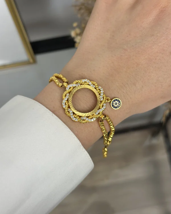 22 Ayar Taşlı Sarmal Burgu Çeyrek Bileklik