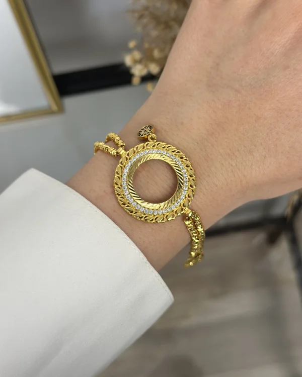 22 Ayar Arpa Detaylı Çeyrekli Dorika Bileklik