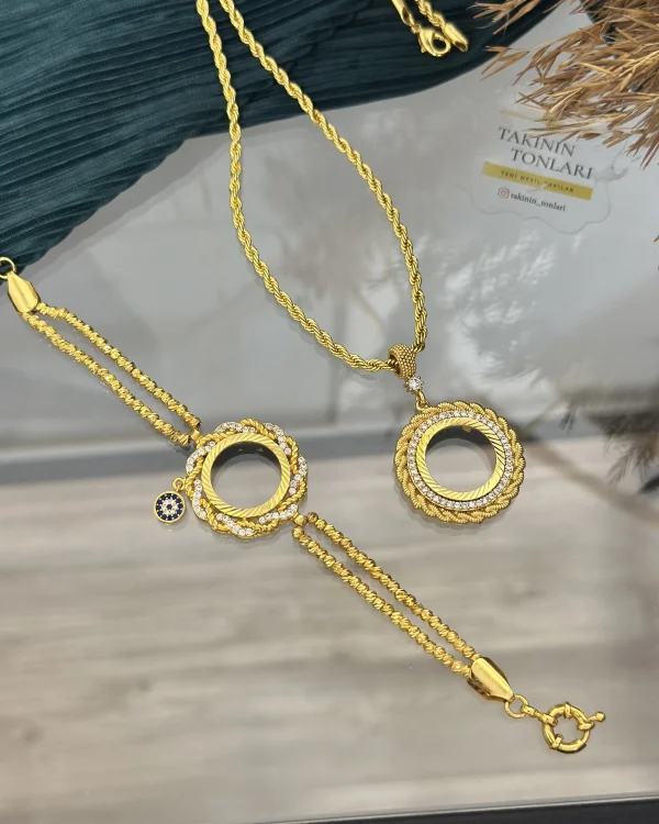 22 Ayar Burgu Detaylı Kolye Bileklik Kombini