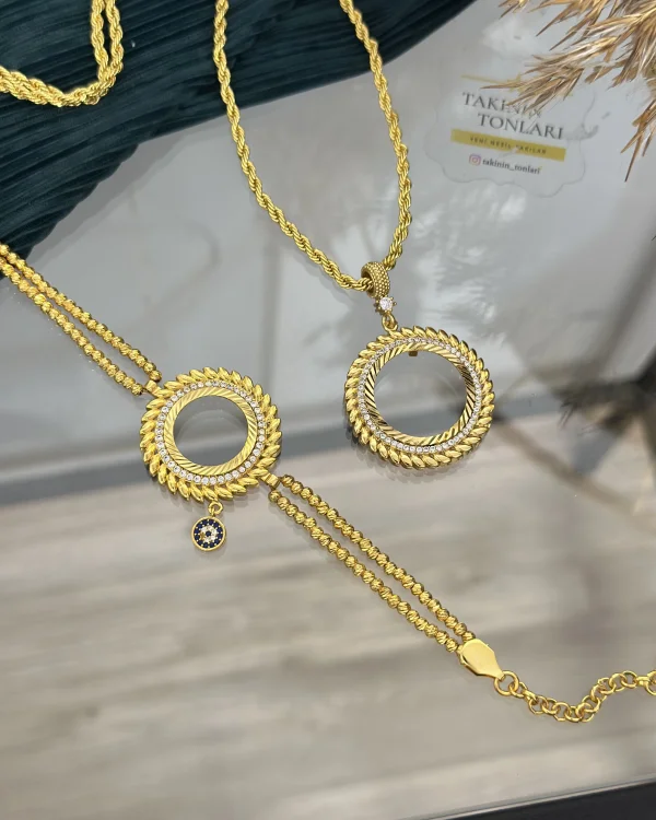 22 Ayar Bugday Detay Yarım Altinlik Kolye -Çeyrek Bileklik