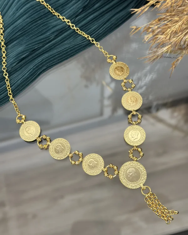 22 Ayar Dorikalı 6 Çeyrek-1 Yarım Altınlı Kolye