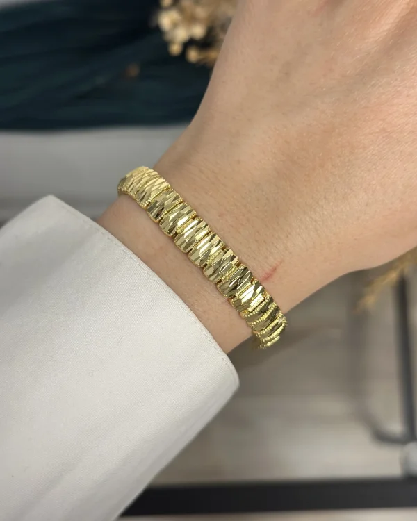 22 Ayar Kalem İşi Sıralı Dikdörtgen Bileklik (18 cm)