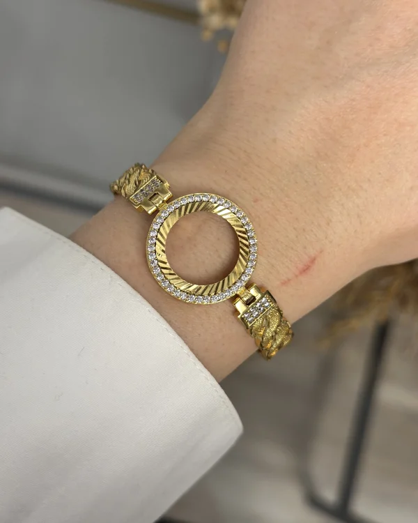 22 Ayar Tek Sıra Taşlı Örgü Kelepçe (17+3.5 cm)