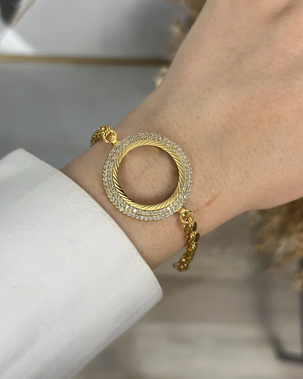 22 Ayar Yarım Altınlık Çift Sıra Taşlı Arpa Bileklik