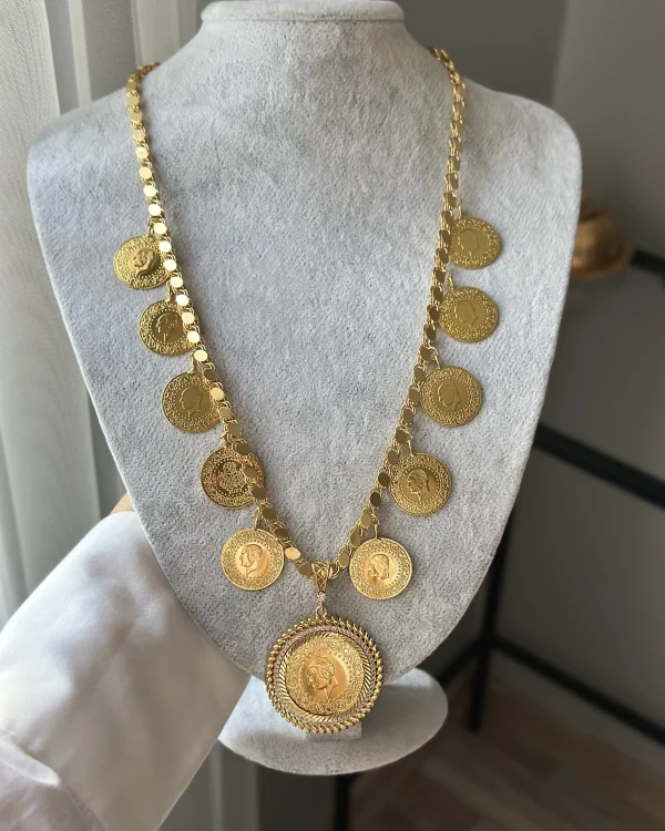 22 Ayar Arpa Kolyeli 10 Çeyrek-Çerçeveli 1 Tam Kolye (60 cm)