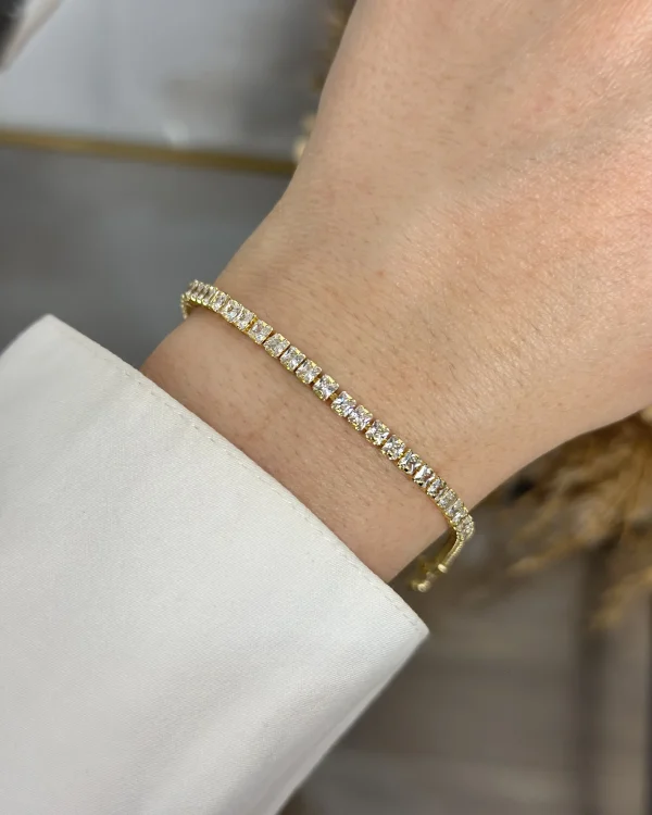 Çelik Gold Kare Taşlı Suyolu Bileklik (17+2 cm)