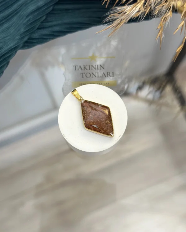 Yıldız Taşı Doğal Taş Baklava Model Çelik Kolye Ucu