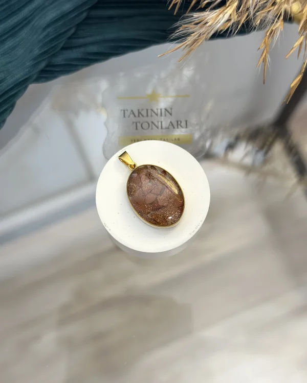 Yıldız Taşı Doğal Taş Oval Model Çelik Kolye Ucu